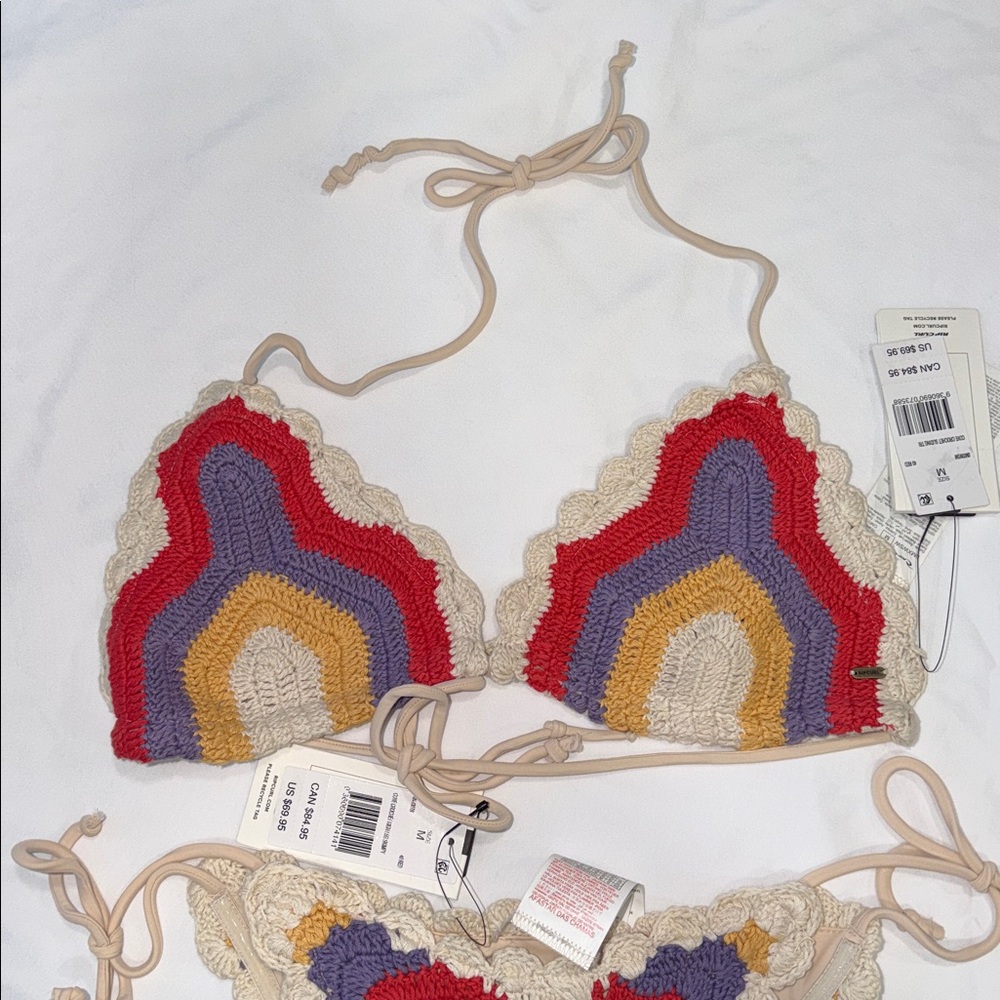 RIP CURL Cove Crochet Sliding Triangle top & HIGH LEG SKIMPY Bikini Bottom, M - Picture 3 of 8